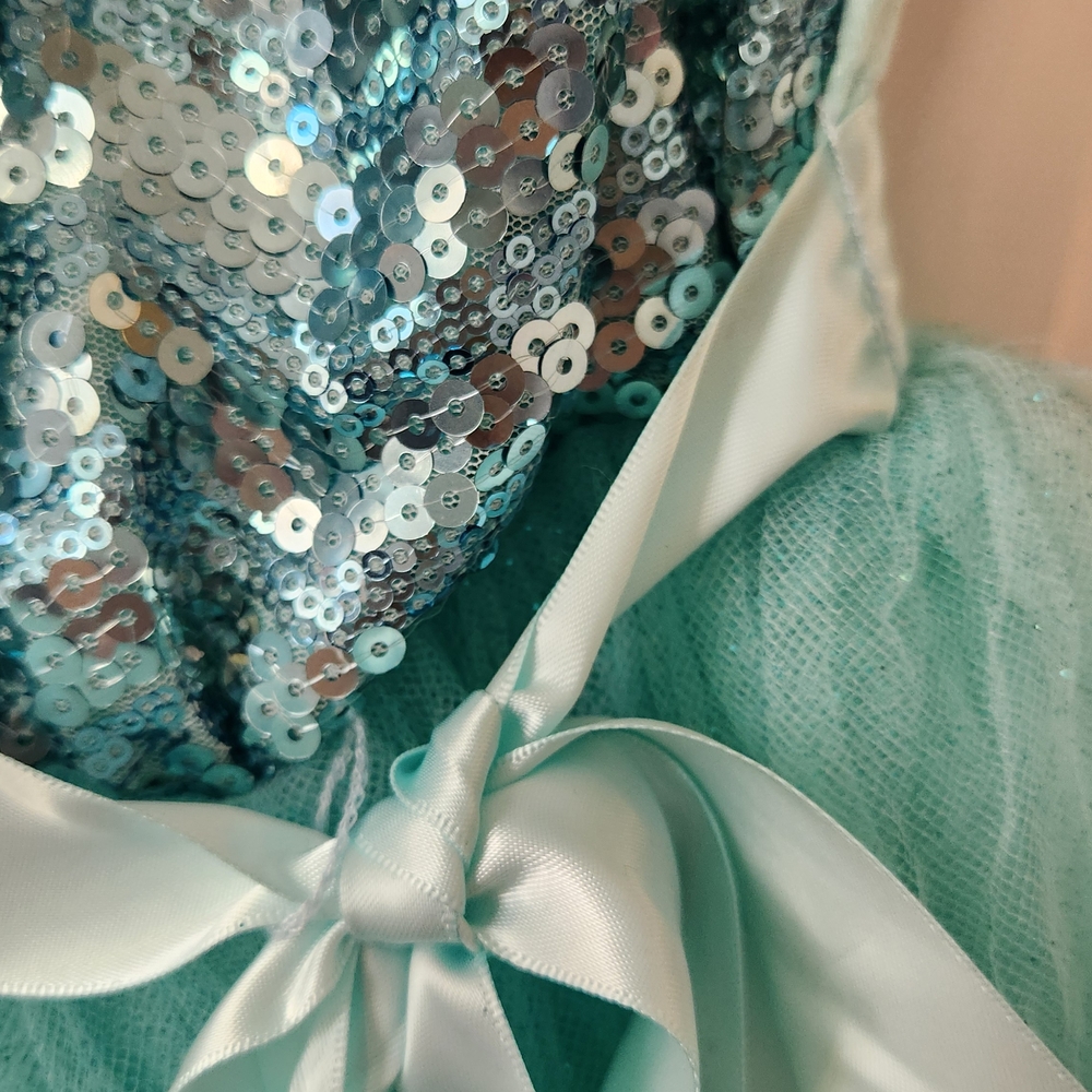 Elegant Aqua Sequin Kids Formal Dress